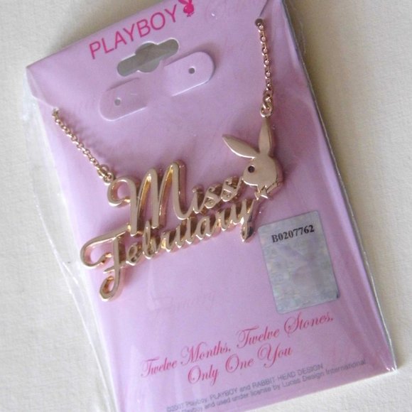 Playboy Necklace Miss February Bunny Pendant Gold Plated Birthstone NWT RARE y2k - Picture 3 of 15